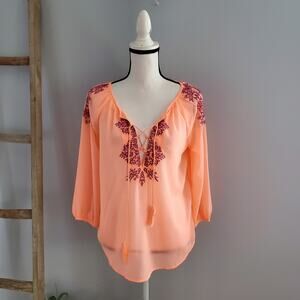 American Eagle Outfitters Orange Sheer Boho Top Size S